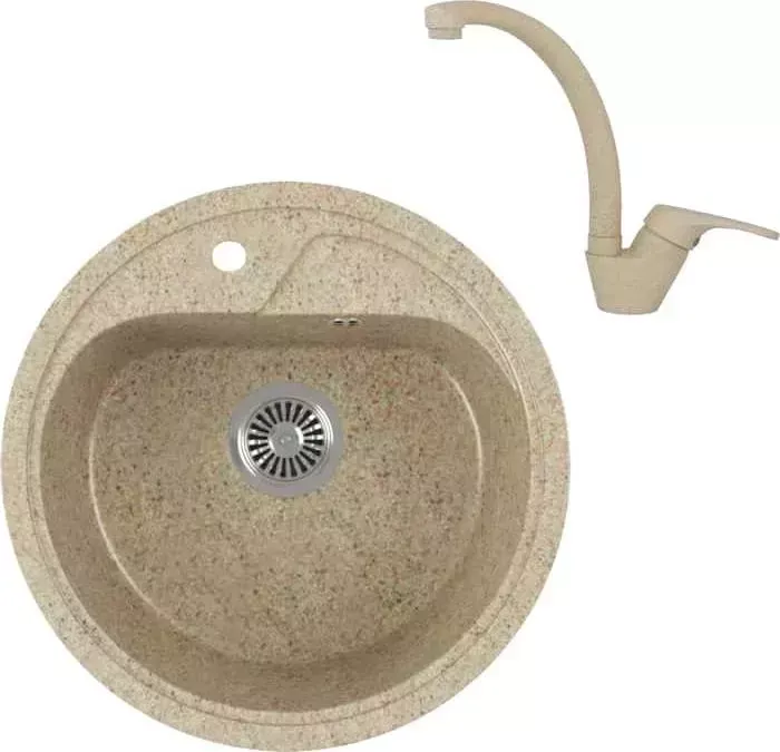 Мойка кухонная и смеситель GREENSTONE и смеситель GRS-04-302 Kaiser County 55244-16 с сифоном, песочная