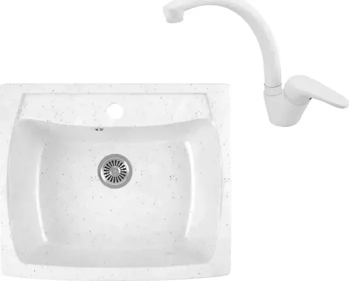 Мойка кухонная и смеситель GREENSTONE и смеситель GRS-03-331 Kaiser County 55244-8 с сифоном, белая
