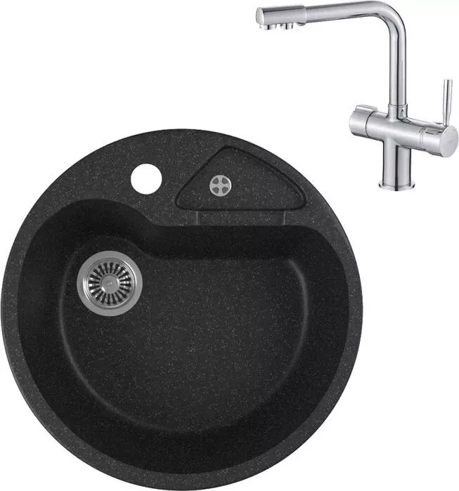 Мойка кухонная и смеситель GREENSTONE и смеситель GRS-08K-308 Haiba HB70088 с сифоном, черная