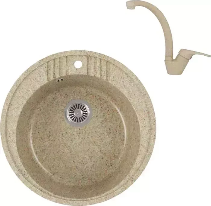 Мойка кухонная и смеситель GREENSTONE и смеситель GRS-05s-302 Kaiser County 55244-16 с сифоном, песочный