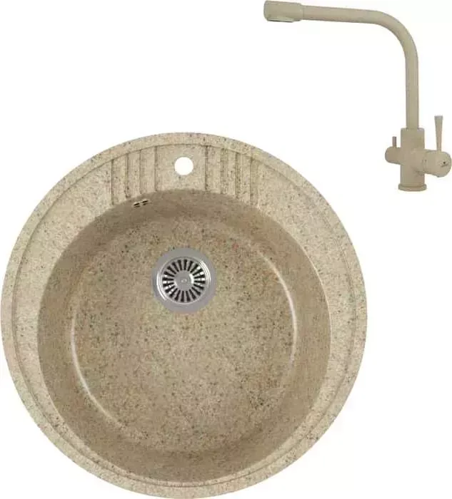 Мойка кухонная и смеситель GREENSTONE и смеситель GRS-05s-302 Kaiser Merkur 26044-16 с сифоном, песочный