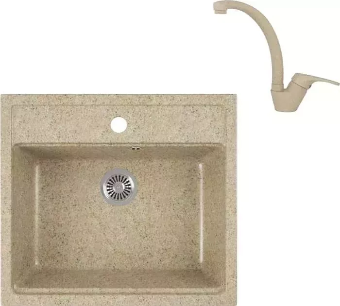 Мойка кухонная и смеситель GREENSTONE и смеситель GRS-06-302 Kaiser County 55244-16 с сифоном, песочная