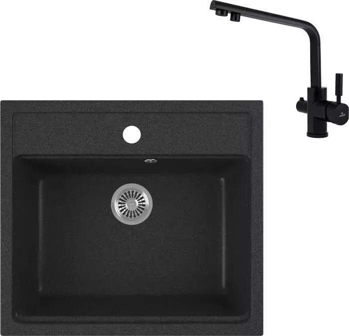 Мойка кухонная и смеситель GREENSTONE и смеситель GRS-06-343 Kaiser Decor 40144-9 с сифоном, антрацит