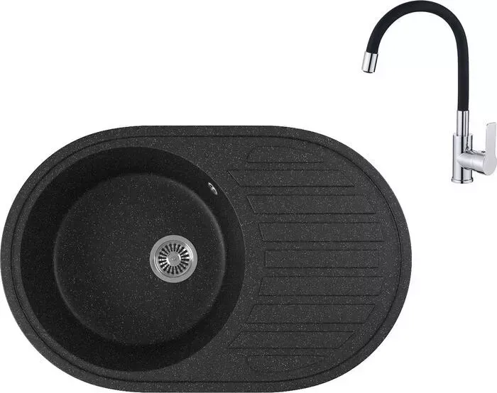 Мойка кухонная и смеситель GREENSTONE и смеситель GRS-18L-308 Haiba HB70112-7 черная
