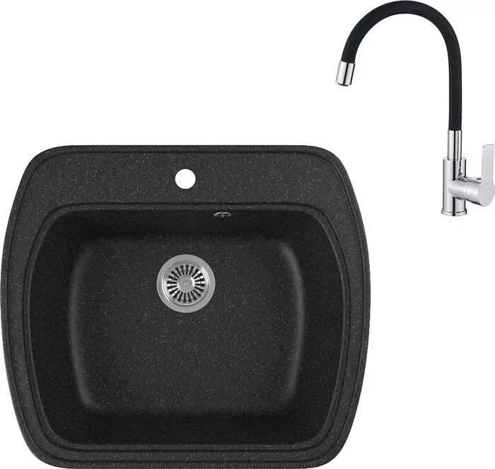 Мойка кухонная и смеситель GREENSTONE и смеситель GRS-11-308 Haiba HB70112-7 черная