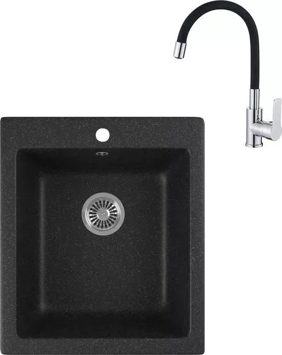 Мойка кухонная и смеситель GREENSTONE и смеситель GRS-17-308 Haiba HB70112-7 черная