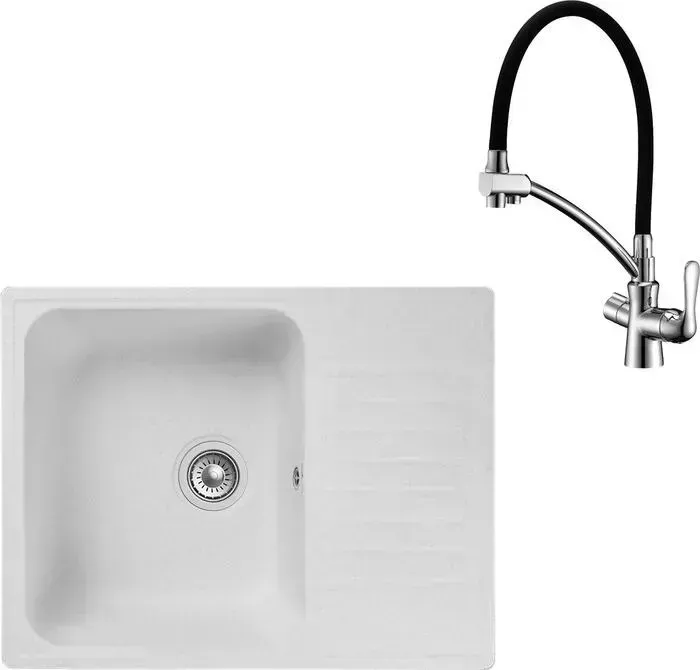 Мойка кухонная и смеситель GranFest и смеситель Quarz GF-Z78, Lemark Comfort LM3070C с сифоном, белая