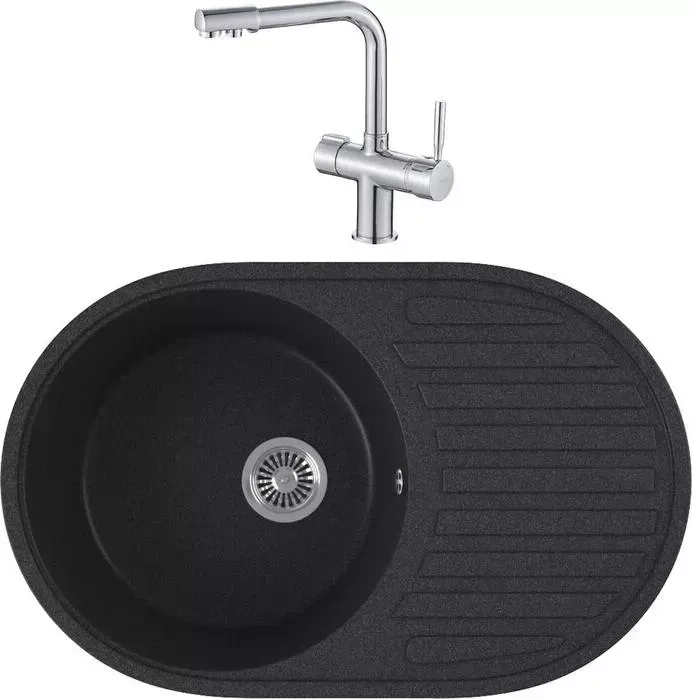 Мойка кухонная и смеситель GREENSTONE и смеситель GRS-18-343 Haiba HB70088 с сифоном, антрацит