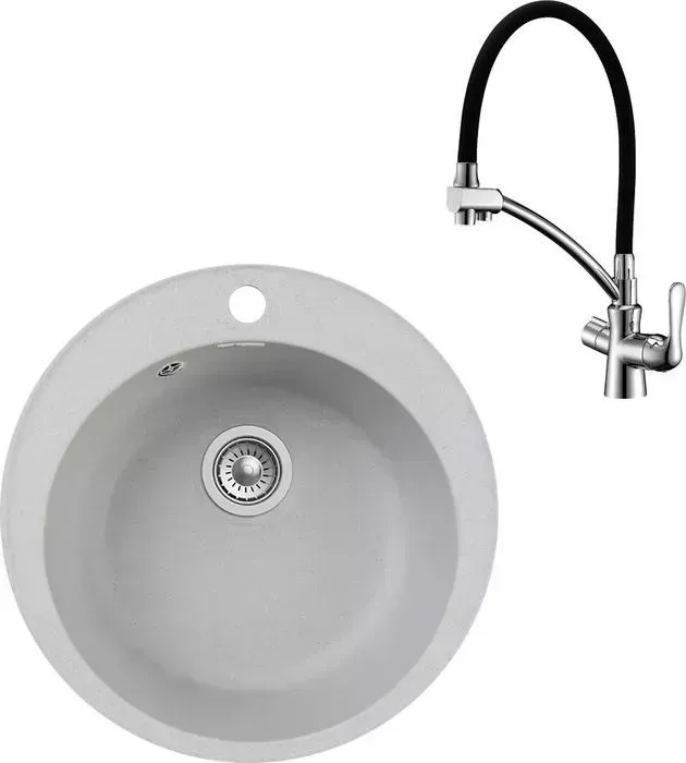 Мойка кухонная и смеситель GranFest и смеситель Quarz GF-Z08, Lemark Comfort LM3070C с сифоном, серая