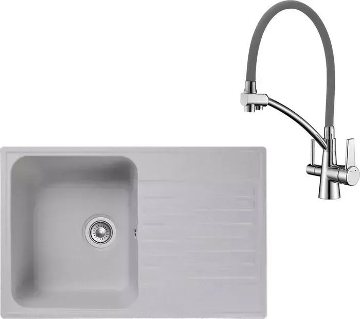 Мойка кухонная и смеситель GranFest и смеситель Quarz GF-Z78, Lemark Comfort LM3071C-Gray с сифоном, серая