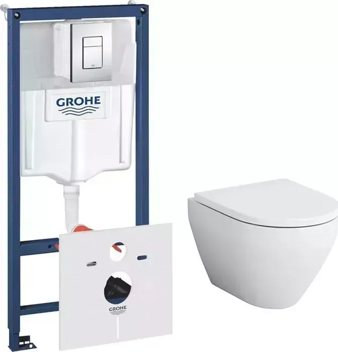 Комплект унитаза с инсталляцией Am.Pm Spirit 2.0 с Grohe, клавиша хром, сиденье микролифт (C701700WH, C707858WH, 38775001)