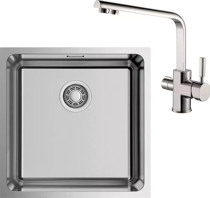 Мойка кухонная и смеситель OMOIKIRI и смеситель Tadzava 44-U/I Quadro IN , Kaiser Decor нержавеющая сталь (4993509, 40144-5)