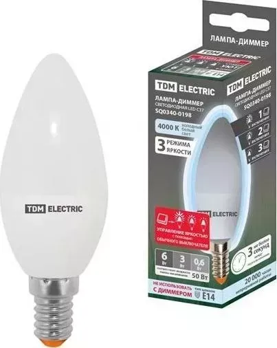 Лампа TDM ELECTRIC светодиодная С37-6 Вт-230 В-4000 К-E14 "-ДИММЕР"