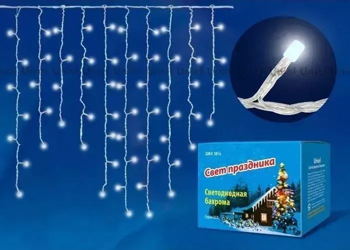 Гирлянда UNIEL Светодиодная (UL-00007206) бахрома 220V синий ULD-B1805-048/DTA Blue IP20