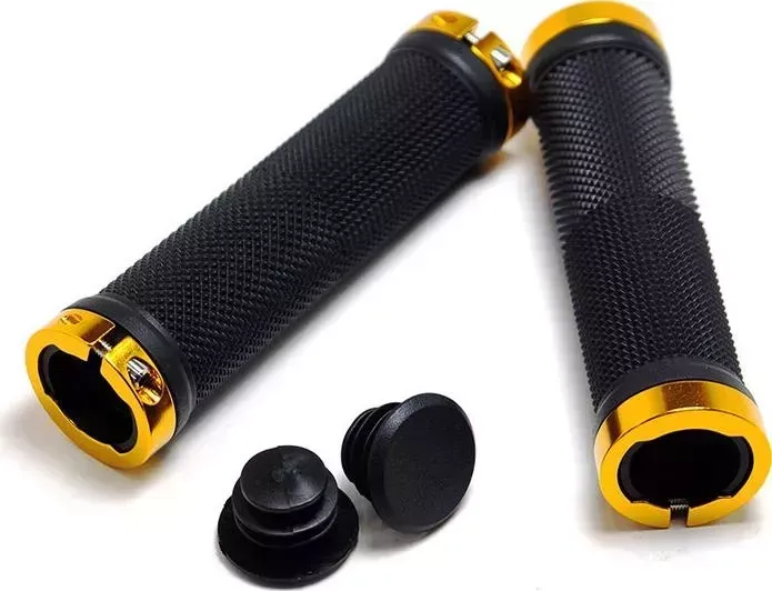 Грипсы JOY KIE MTB, VDG1001, 130mm, с 2 грипстопами, под шестигранник, черно-золотые