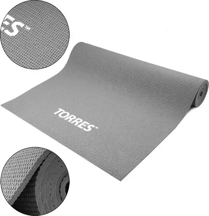 Коврик для йоги TORRES Relax 6 арт. YL12236G, PVC 6 мм, нескользящее покрытие, серый