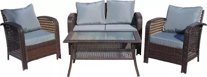 Набор мебели Garden story Норд (стол+2кресла+диван ротанг коричневый, подушки серые)