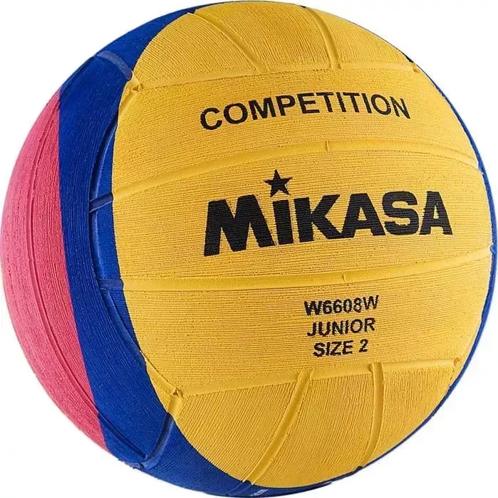 Мяч для водного поло MIKASA W6608W р. 2, jun, резина, вес 300-320 г, дл. окр. 58-60см,желт-син-роз