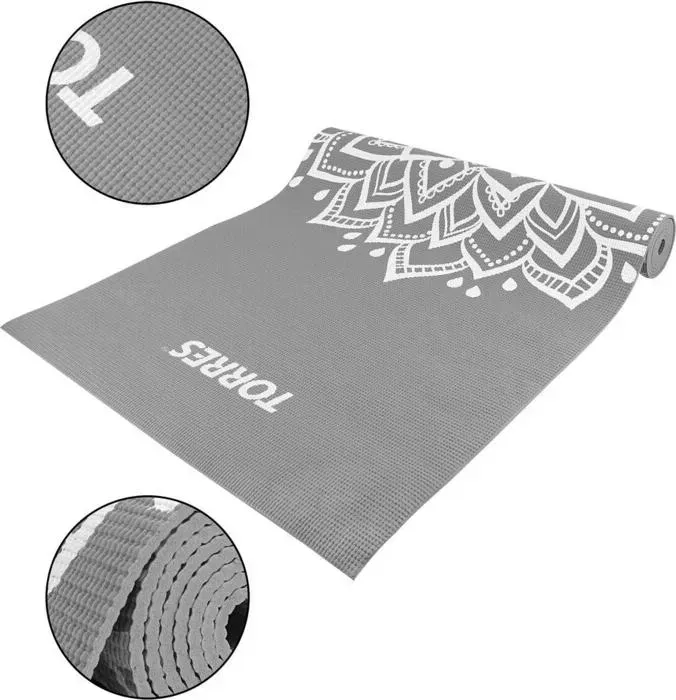 Коврик для йоги TORRES Relax 4 арт. YL12224G, PVC 4 мм, нескользящее покрытие, серый