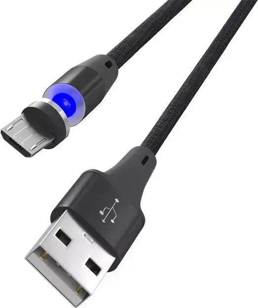 Кабель RITMIX MicroUSB-USB RCC-512 Magnet Black для зарядки, 1м, ткан. опл., Снимающийся магнитный коннектор,2А