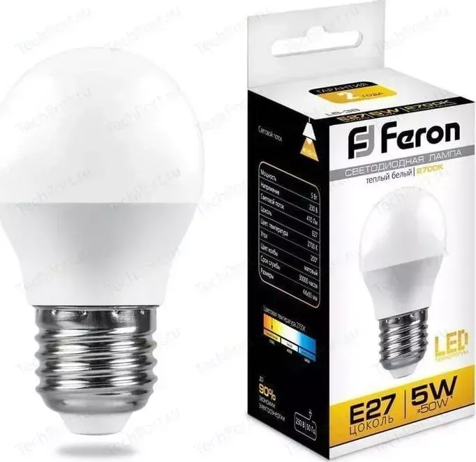 Лампа светодиодная FERON LB-38 25404 E27 5W 2700K Шар Матовая