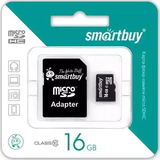 Карта памяти  Smartbuy MicroSDHC 16GB Class10 (+ адаптер)