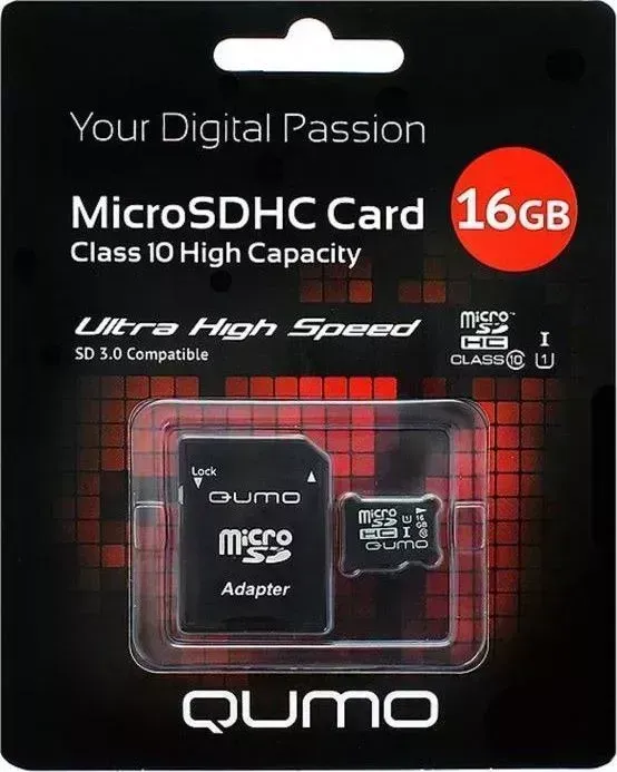 Карта памяти QUMO MicroSDHC 16GB Class10 UHS-I (+ адаптер)
