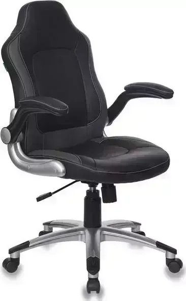 Кресло офисное БЮРОКРАТ CH-825A/BLACK+GR серый/черный искусственная кожа (пластик серебро)