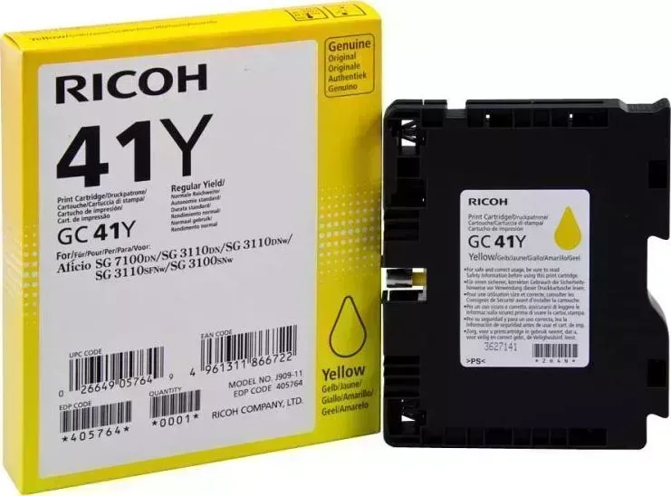 Расходный материал для печати RICOH GC 41Y Aficio 3110DN/ 3110DNw/3100SNw/3110SFNw/7100DN. Жёлтый. 2200 страниц.