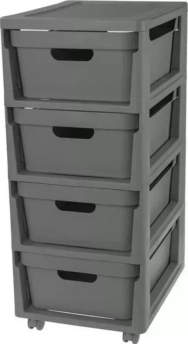 Комод БЫТПЛАСТ на колесах, 4 ящика, 300х385х690 мм (Серый)