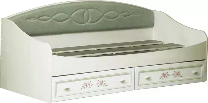 Кровать Олимп односпальная Флоренция-14 вудлайн кремовый/ Masa Decor аруша венге/профиль: Kroning аруша венге патина фисташка/ткань: жаккард крона неф