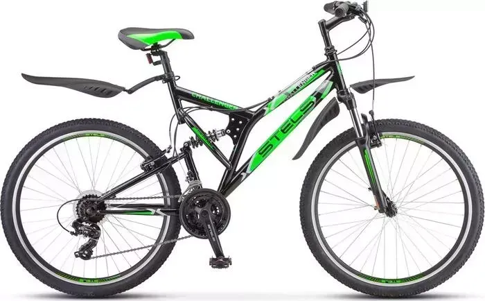 Велосипед STELS Challenger V 26" Z010 20" Чёрный/зелёный