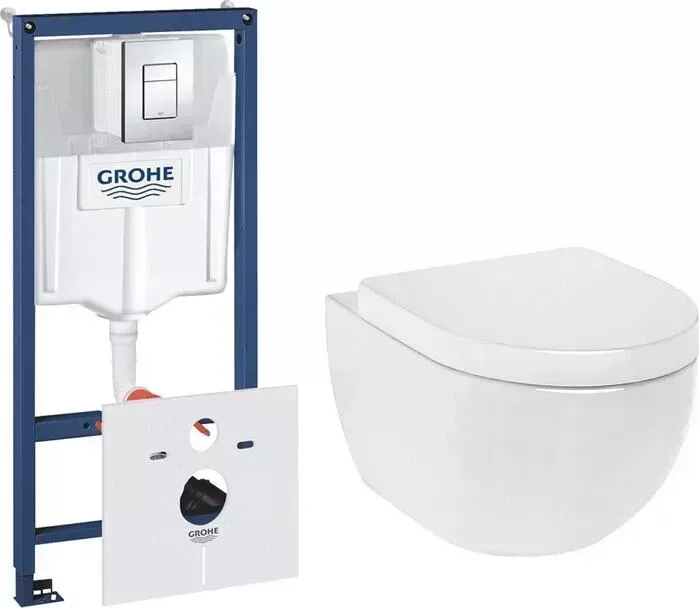 Комплект унитаза с инсталляцией Am.Pm Awe с Grohe, клавиша хром, сиденье микролифт (C111738WH, C117852WH, 38775001)