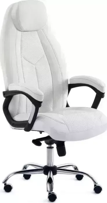 Кресло офисное TetChair Boss люкс (хром) кож/зам, белый 36-01/36-01/06