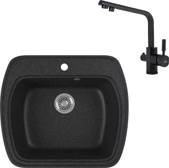 Мойка кухонная и смеситель GREENSTONE и смеситель GRS-11-308 Kaiser Deco 40144-2 с сифоном, черная