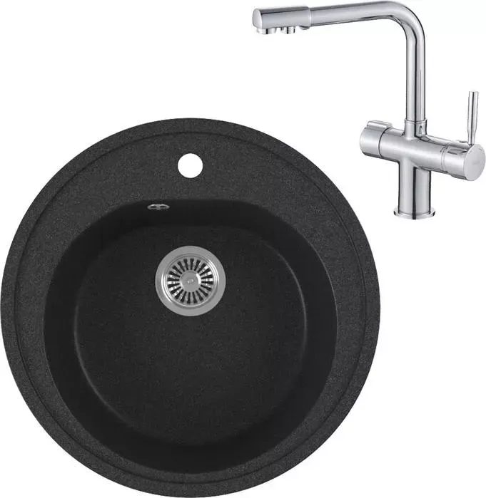 Мойка кухонная и смеситель GREENSTONE и смеситель GRS-08-343 Haiba HB70088 с сифоном, антрацит