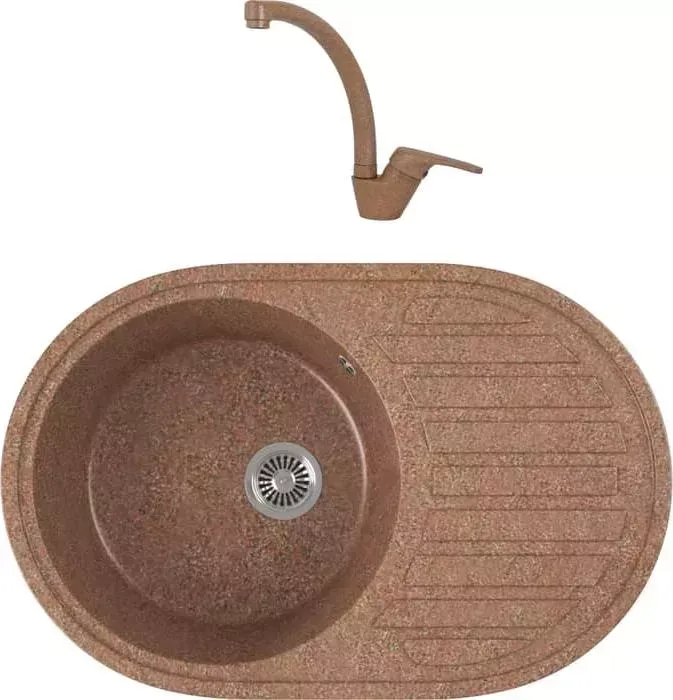 Мойка кухонная и смеситель GREENSTONE и смеситель GRS-18L-307 Kaiser County 55244-7 с сифоном, терракот