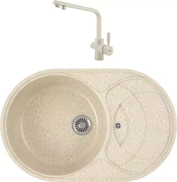 Мойка кухонная и смеситель GREENSTONE и смеситель GRS-18S-328 Kaiser Decor 40144-11 с сифоном, бежевая