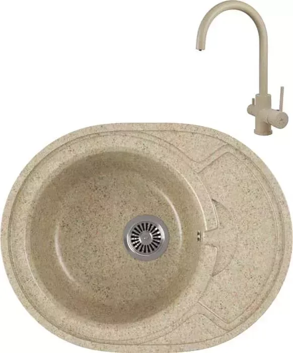 Мойка кухонная и смеситель GREENSTONE и смеситель GRS-18k-302 Kaiser Merkur R 26744-16 с сифоном, песочная
