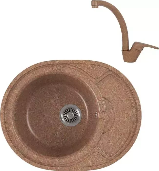 Мойка кухонная и смеситель GREENSTONE и смеситель GRS-18k-307 Kaiser County 55244-7 с сифоном, терракот