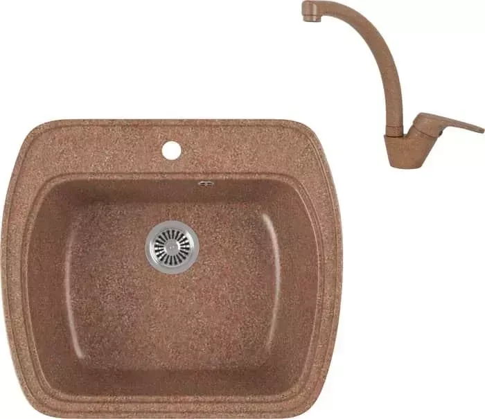 Мойка кухонная и смеситель GREENSTONE и смеситель GRS-11-307 Kaiser County 55244-7 с сифоном, терракот
