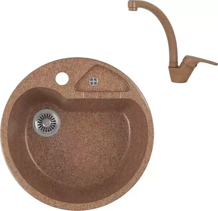 Мойка кухонная и смеситель GREENSTONE и смеситель GRS-08K-307 Kaiser County 55244-7 с сифоном, терракот