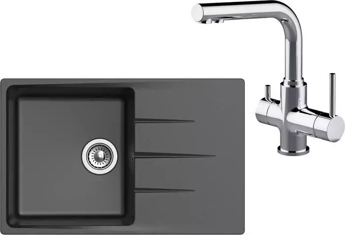 Мойка кухонная и смеситель Ewigstein и смеситель G-60F, Lemark Comfort LM3061C черная/хром
