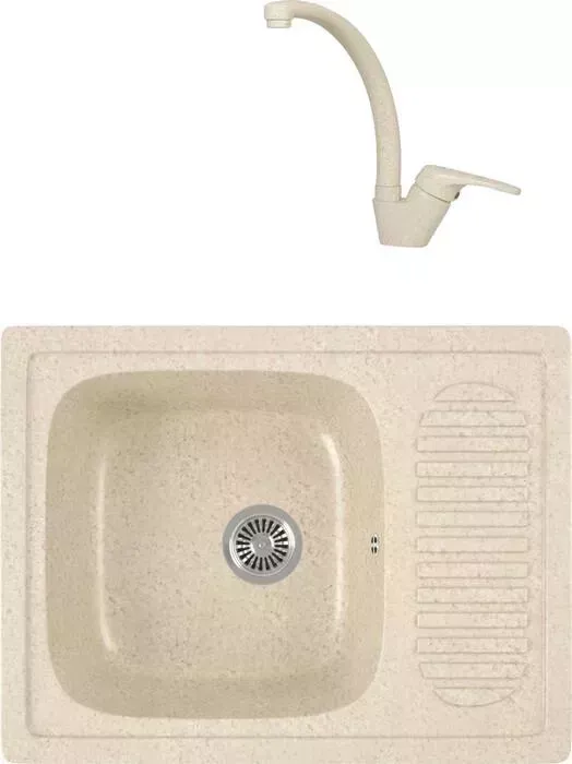 Мойка кухонная и смеситель GREENSTONE и смеситель GRS-13-328 Kaiser County 55244-11 с сифоном, бежевая