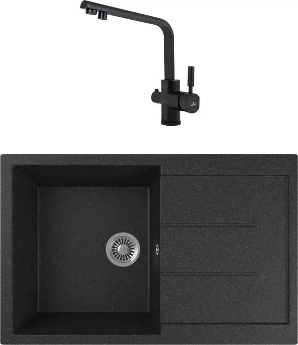 Мойка кухонная и смеситель GREENSTONE и смеситель GRS-25-308 Kaiser Deco 40144-2 с сифоном, черная