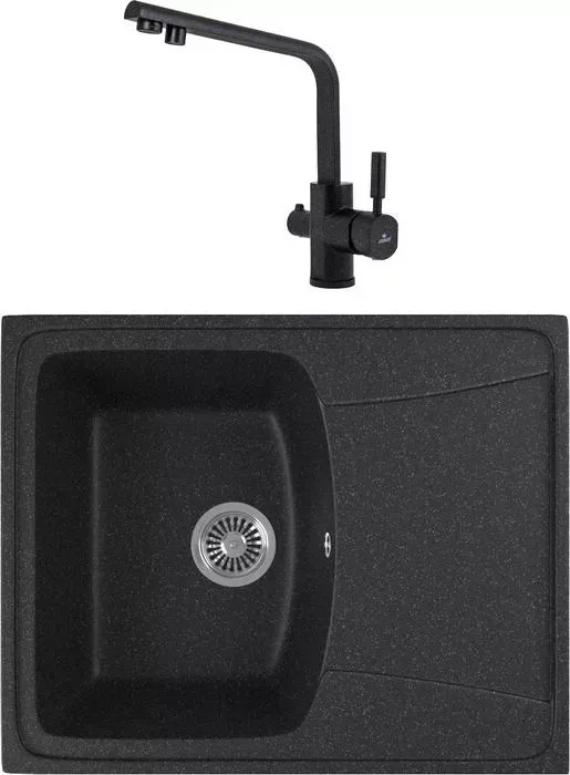 Мойка кухонная и смеситель GREENSTONE и смеситель GRS-17K-308 Kaiser Deco 40144-2 с сифоном, черная