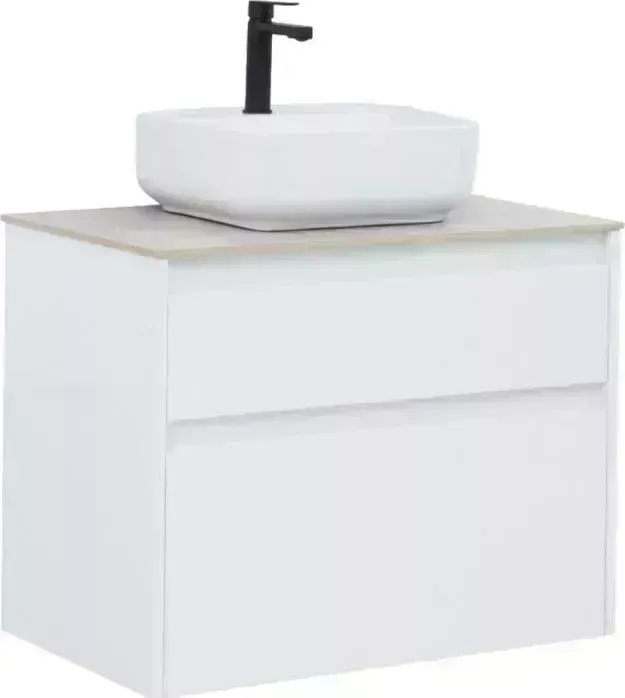 Тумба с раковиной AQUANET с Nova Lite 75 два ящика, белый глянец/серая (242272, 257611, 211281)