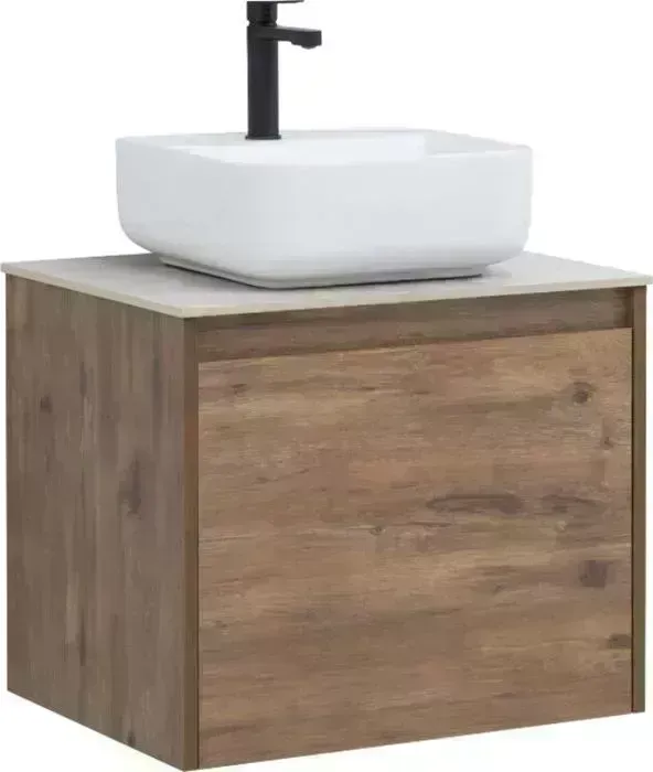 Тумба с раковиной AQUANET с Nova Lite 60 один ящик, дуб рустикальный/серая (249511, 257608, 211281)