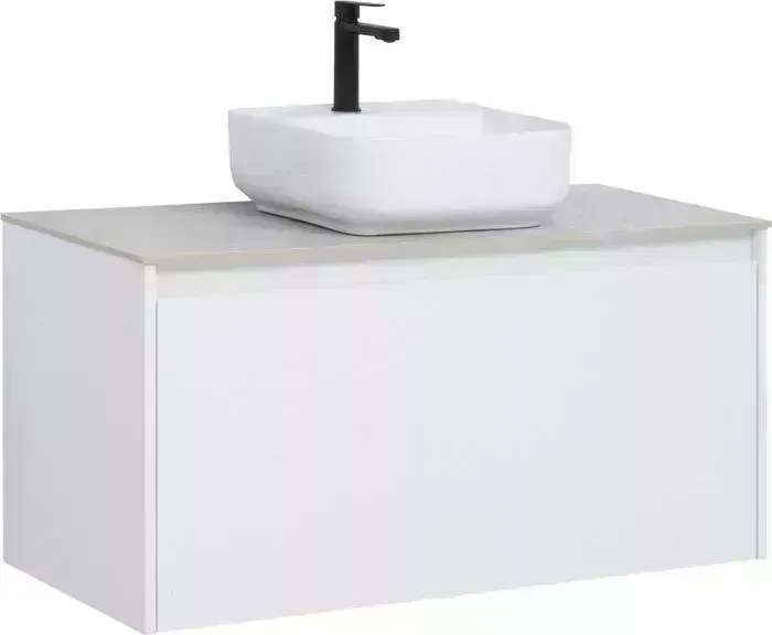 Тумба с раковиной AQUANET с Nova Lite 100 один ящик, белый глянец/серая (242580, 257605, 211281)