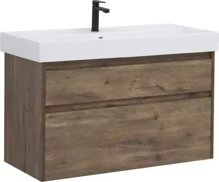 Тумба с раковиной AQUANET с Nova Lite 100 два ящика, дуб рустикальный (249957, 199206)
